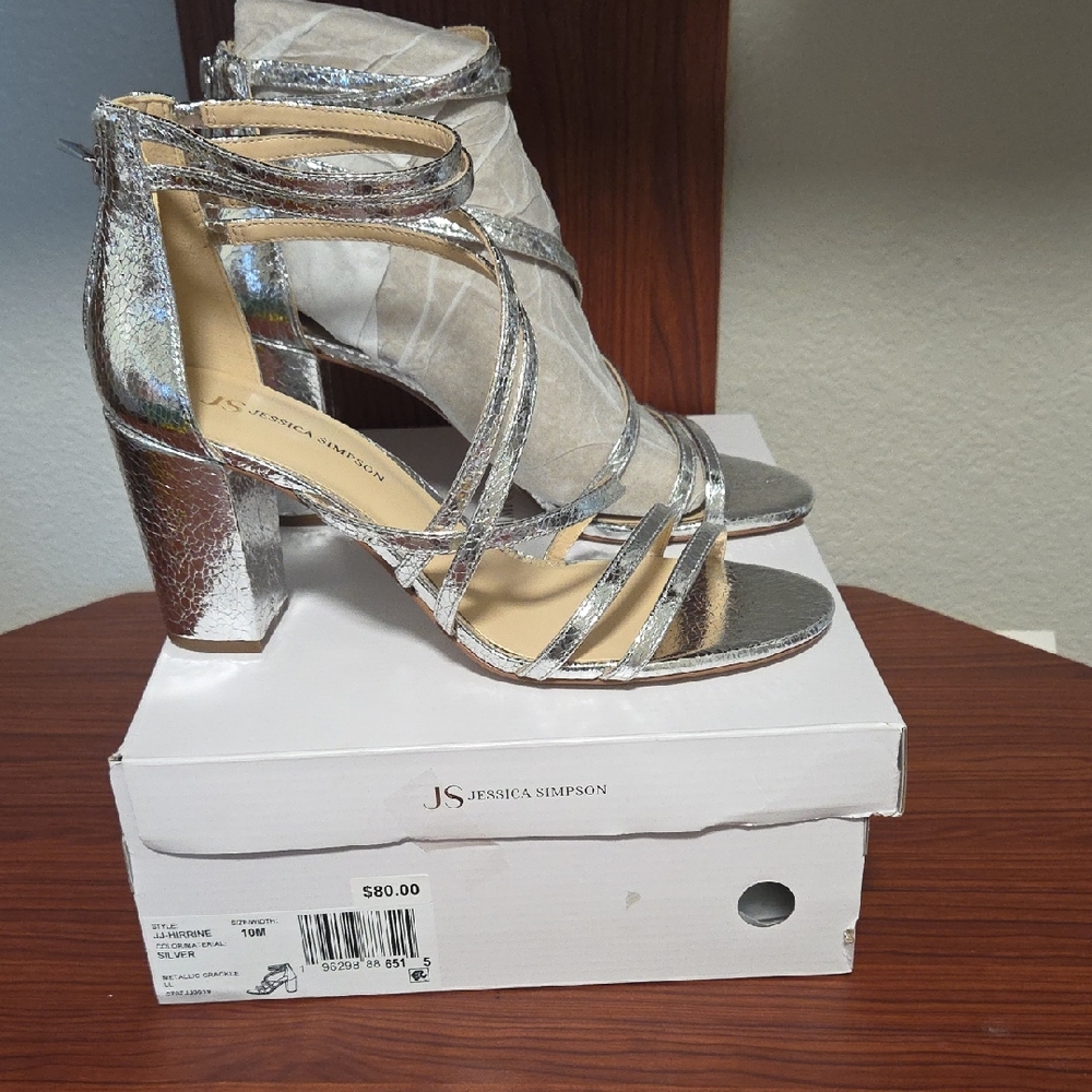 JS Jessica Simpson Womens Silver Hirrine Heeled Sandals Size 10
